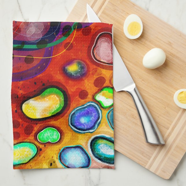 Paño De Cocina Rojo, Cobre, Amarillo, Azul, Nadizos Verdes Arte M (Doblado Cuarto)