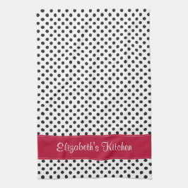 Paño De Cocina Rojo de punto de polka blanco negro personalizado
