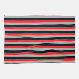 Paño De Cocina Rojo, gris y rayas negras