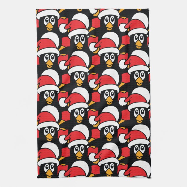 Paño De Cocina Rojo lindo del modelo de los pingüinos del navidad (Vertical)