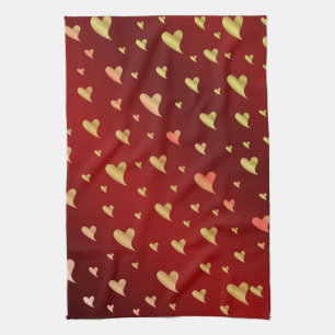 Paño De Cocina rojo, oro, corazón, amor, valentía, forma, símbolo