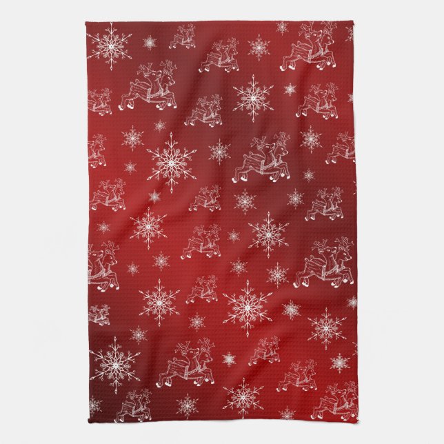 Paño De Cocina rojo, reno, estrella, estrellas, copo de nieve, na (Vertical)