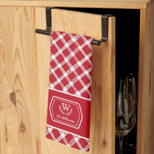 Paño De Cocina Rojo Rústico y Monograma Personalizado de Granja B
