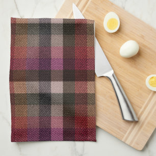 Paño De Cocina Rojo texturizado, gris, cuadros frambuesa.