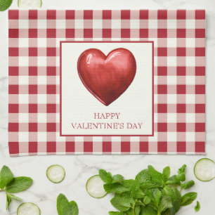 Paño De Cocina Rojo vintage y Cream Gingham con corazón