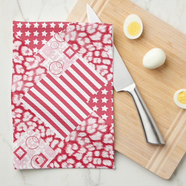 Paño De Cocina  Rojo y blanco parches rústicos (Doblado Cuarto)