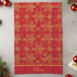 Paño De Cocina Rojo y Dorado Personalizado