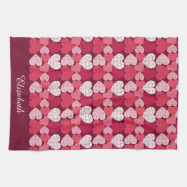 Paño De Cocina Romántico Patrón cardíaco de rompecabezas rojo y r