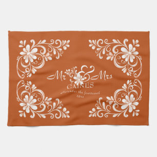 Paño De Cocina Romántico Shabby Chic Naranja Quemado Sr Sra Recié