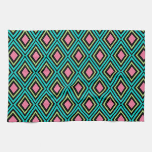 Paño De Cocina Rombo Rainbow Pastel Geométrico Negro Rosa Azul