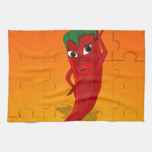 Paño De Cocina Rompecabezas de la diva del pepino rojo