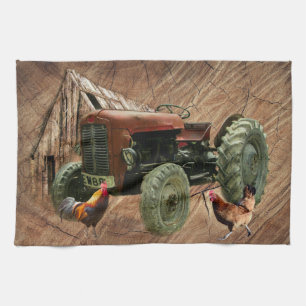 Paño De Cocina Rooster de Tractor Rojo Vintage Hen Rustic Barn Sh