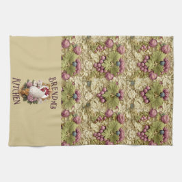 Paño De Cocina Rooster & Grapes Heraldic Crest, in wheat,