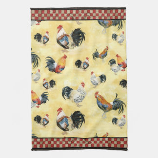 Paño De Cocina Roosters Gold Red & Tan Check Swirl Kitchen