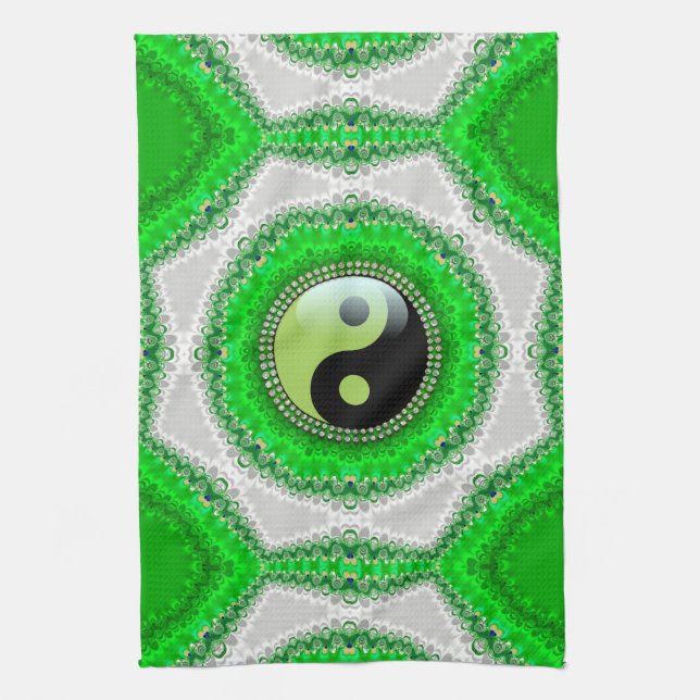 Paño De Cocina Ropa de cocina de YinYang de Swirl Green White Hex (Vertical)