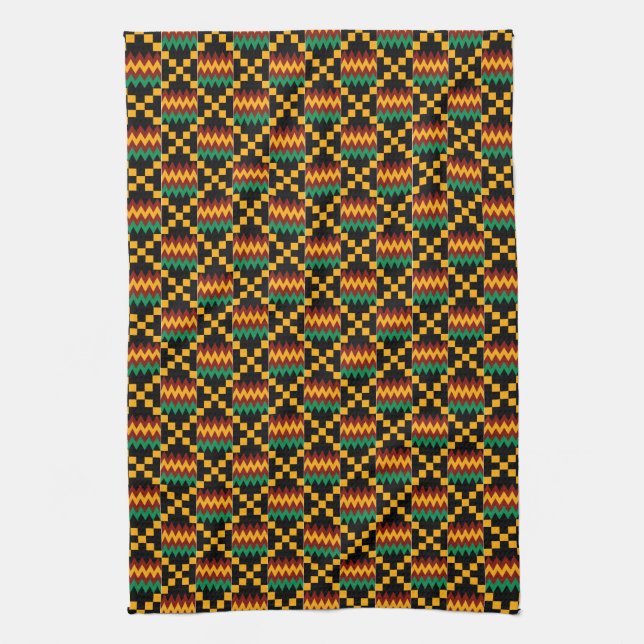 Paño De Cocina Ropa de Kente negra, verde, roja y amarilla (Vertical)
