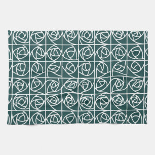 Paño De Cocina Rosa Art Decó Cuadrados Elegante Verde Floral