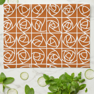 Paño De Cocina Rosa Art Decó Cuadrados naranja Floral Estilizado