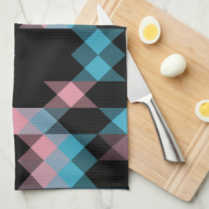 Paño De Cocina rosa azul y geométrico negro