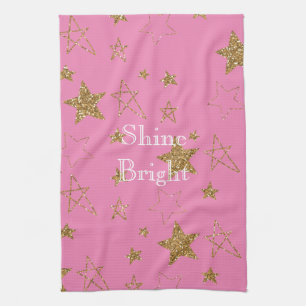 Paño De Cocina Rosa con estrellas de oro