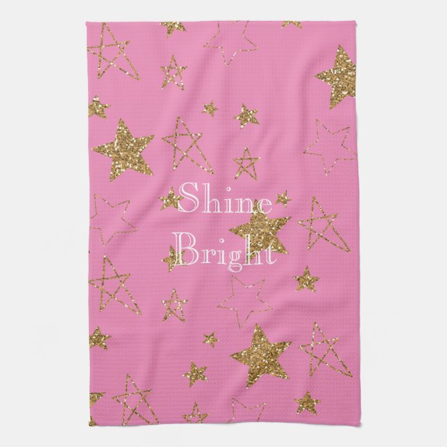 Paño De Cocina Rosa con estrellas de oro (Vertical)