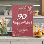 Paño De Cocina Rosa de color rojo Floral 90 cumpleaños<br><div class="desc">Rosa de color rojo Floral 90 toalla de cocina de cumpleaños. Rosas acuarelas en colores rojo y naranja. Añadir nombre y fecha de celebración. Puede cambiar el número de edad.</div>