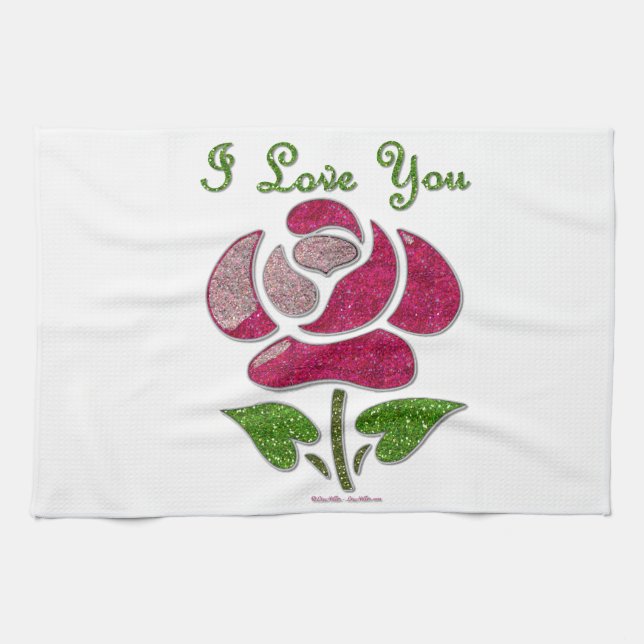 Paño De Cocina Rosa de esténcil rosa te amo (Horizontal)