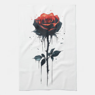 Paño De Cocina Rosa de sangre goteo: Arte floral gótico