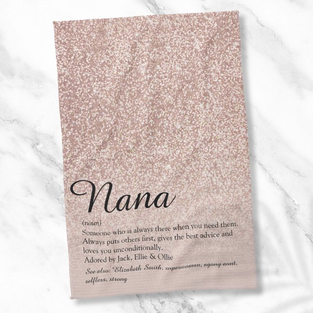 Paño De Cocina Rosa  en definición de abuela Nana Purpurina Gold (Nana Grandma Granny Definition Rose Gold Glitter Kitchen Towel)