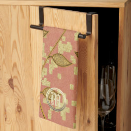 Paño De Cocina Rosa floral brillante monogramado