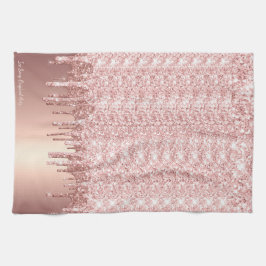 Paño De Cocina Rosa Gold Purpurina Drip