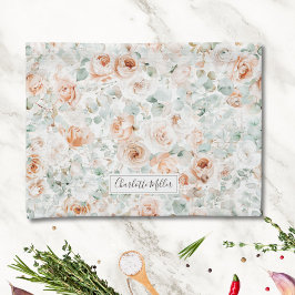 Paño De Cocina Rosa Monograma Hojas de Eucalipto Floral Verde