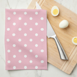 Paño De Cocina Rosa Pálido y Lunares Blancos