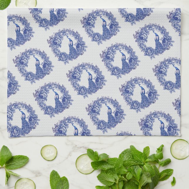 Paño De Cocina Rosa Pavo Real Azul Blanco (Doblado)