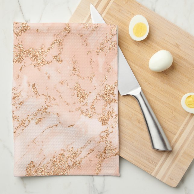 Paño De Cocina Rosa Purpurina de mármol de oro (Doblado Cuarto)