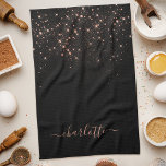Paño De Cocina Rosa Purpurina de oro Sparkly Elegante guión glamo<br><div class="desc">Crea tu propia toalla de cocina de diamante brillante en negro y rosa personalizada con tu personalizado moderno nombre de escritura a mano.</div>