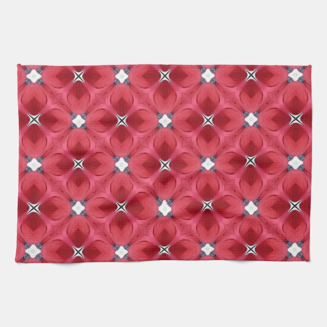 Paño De Cocina Rosa Roja Patrón Geométrico de Diamante (Horizontal)