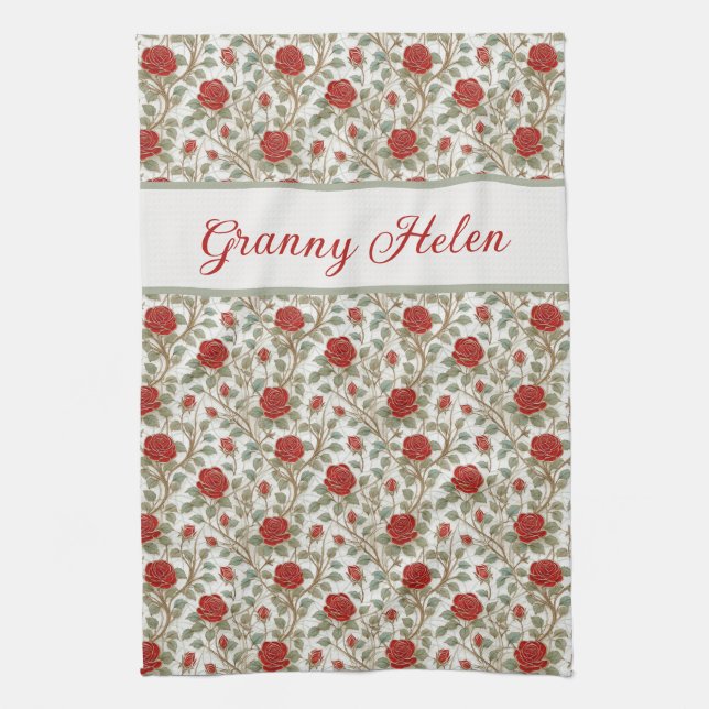 Paño De Cocina Rosa roja personalizada (Vertical)