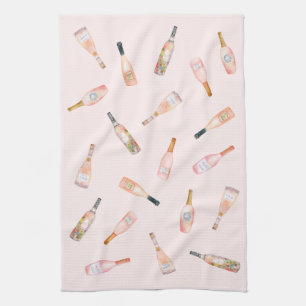 Paño De Cocina Rosa rosado botella de vino ilustracion acuarela