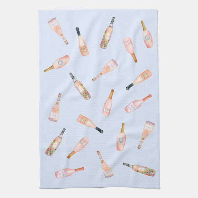 Paño De Cocina Rosa rosado botella de vino ilustracion acuarela (Vertical)