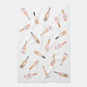 Paño De Cocina Rosa rosado botella de vino ilustracion acuarela