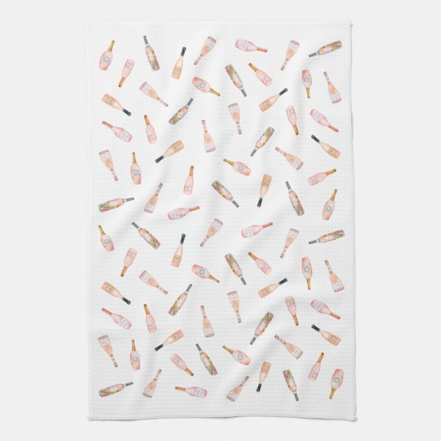 Paño De Cocina Rosa rosado botella de vino ilustracion acuarela (Vertical)