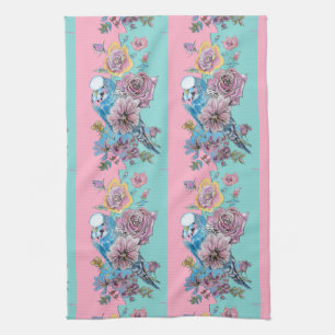 Paño De Cocina Rosa Rosas florales Budgie Bird Womans Pink Aqua
