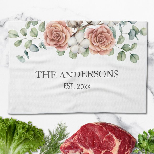 Paño De Cocina Rosa Rústico Eucalyptus Floral Botánica (In situ)