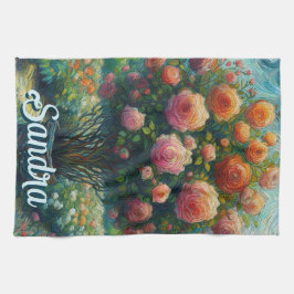 Paño De Cocina Rosa Topiary Van Gogh Style Rosas Floral Pink