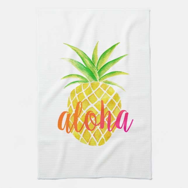 Paño De Cocina Rosa tropical de la hawaiana de la acuarela de la (Vertical)