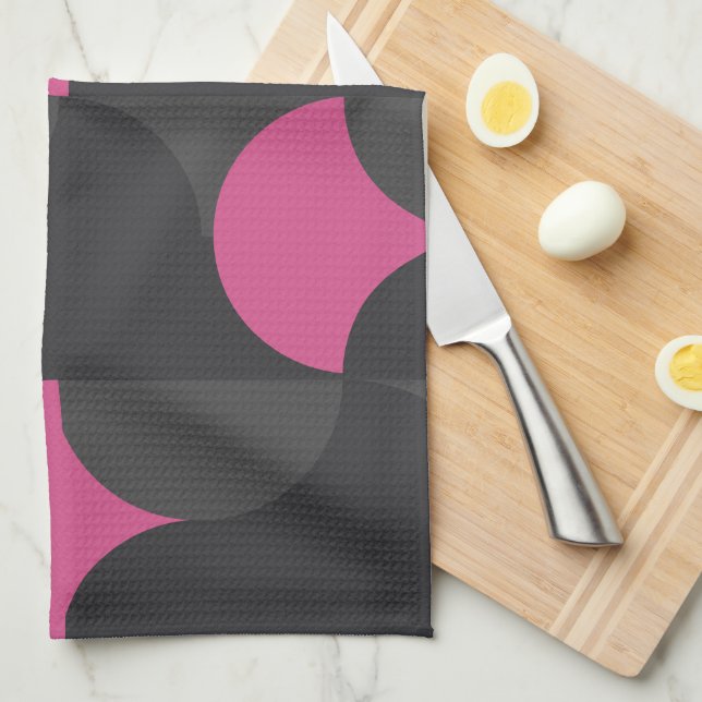 Paño De Cocina Rosa y gris de mediados del siglo XX (Doblado Cuarto)