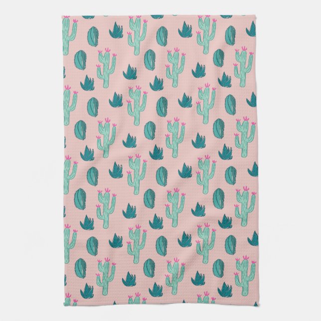 Paño De Cocina Rosa y verde del modelo del cactus (Vertical)
