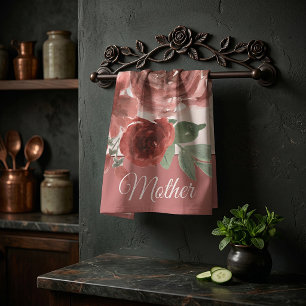Paño De Cocina Rosas acuarela rosadas y rojas personalizables 