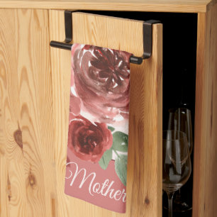 Paño De Cocina Rosas acuarela rosadas y rojas personalizables  